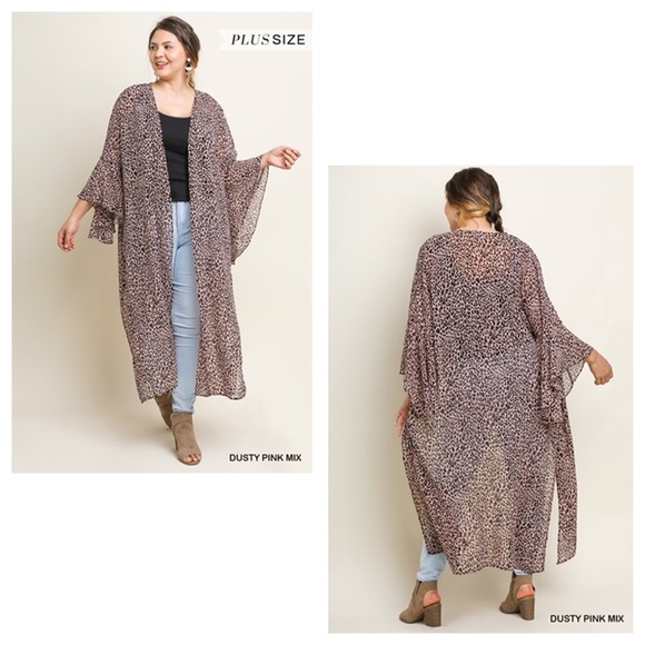 Umgee Leopard Print Sheer Kimono Duster Cardigan - Picture 3 of 5